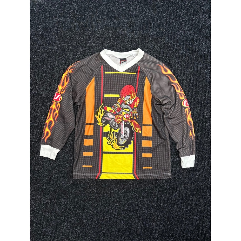 Vintage No Rules Motocross Jersey Large 90s Flame Graphic Cotton USA Made Black